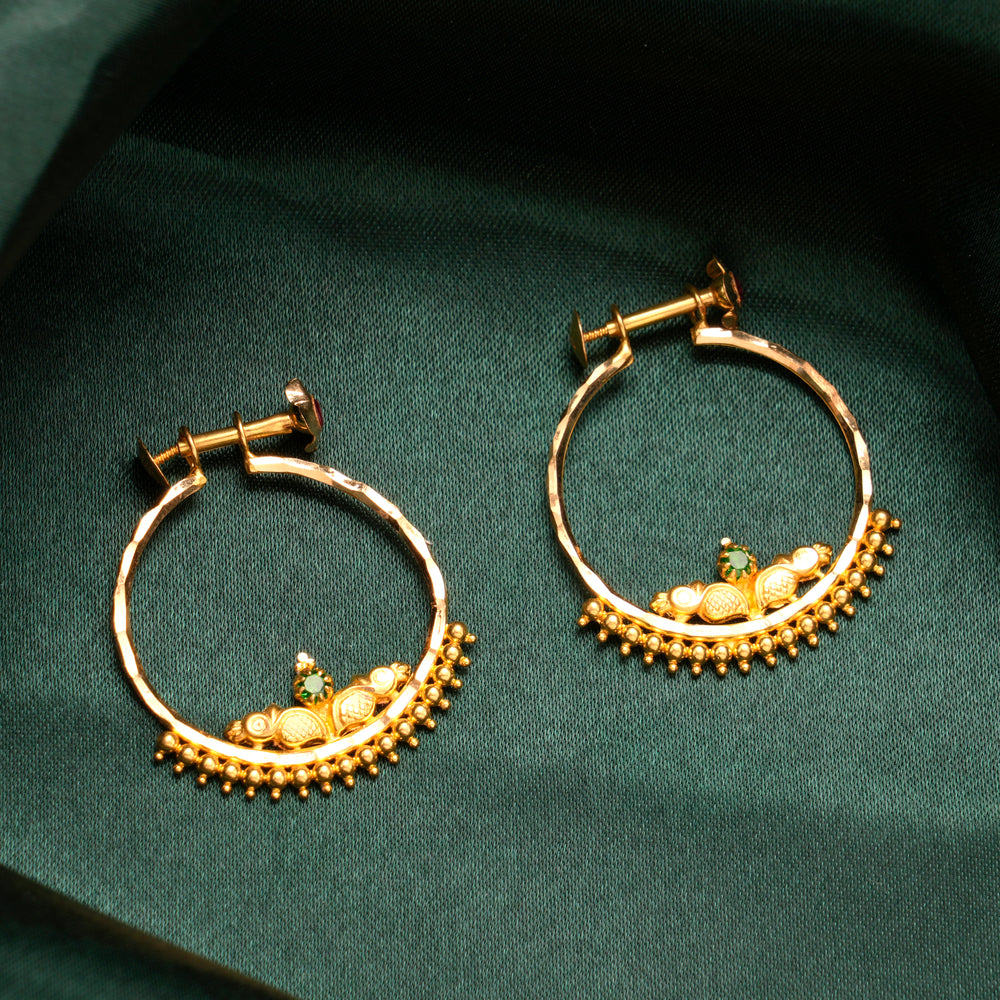 Traditional Stone Work Hoop Earrings