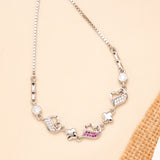 Chick Star White and Pink Heart Silver Bracelet
