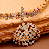 Sparkling White Stone Golden Attigai Necklace