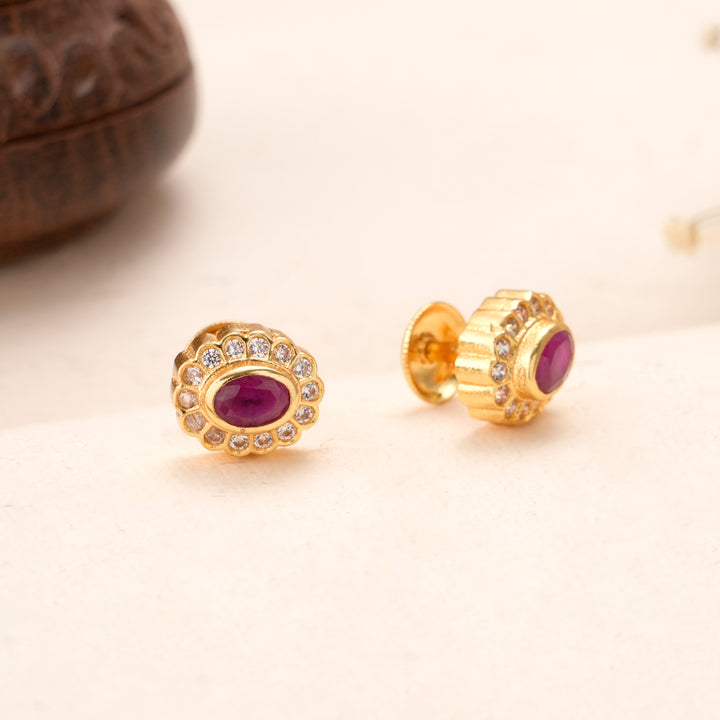 Oval Shape Ruby Kundan Stud