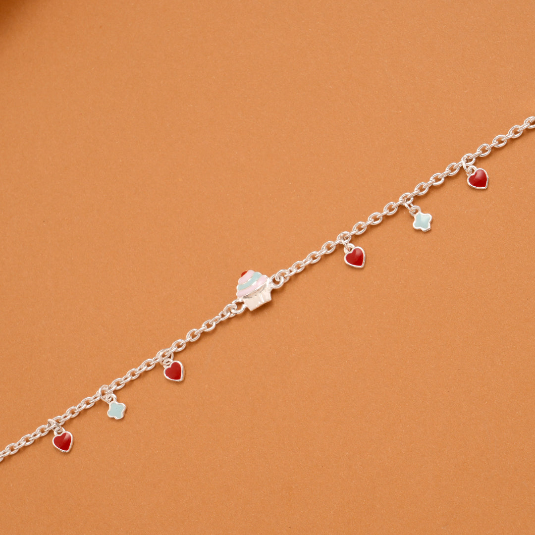 Ice Cream Cup Cake Charm Silver Baby Bracelet