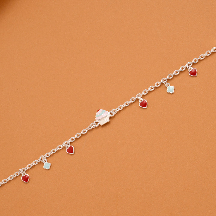 Ice Cream Cup Cake Charm Silver Baby Bracelet