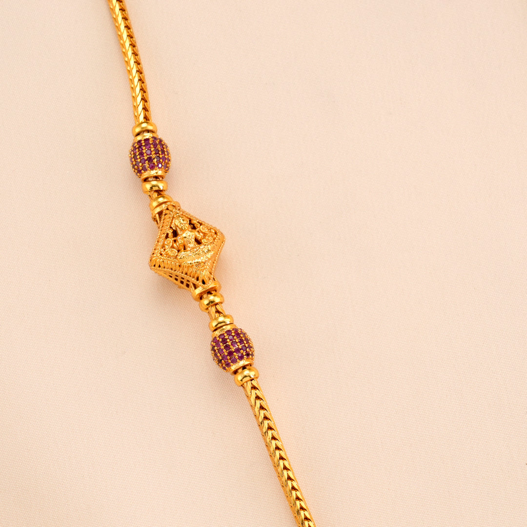 Ruby Beads Golden Lakshmi Mugappu Chain