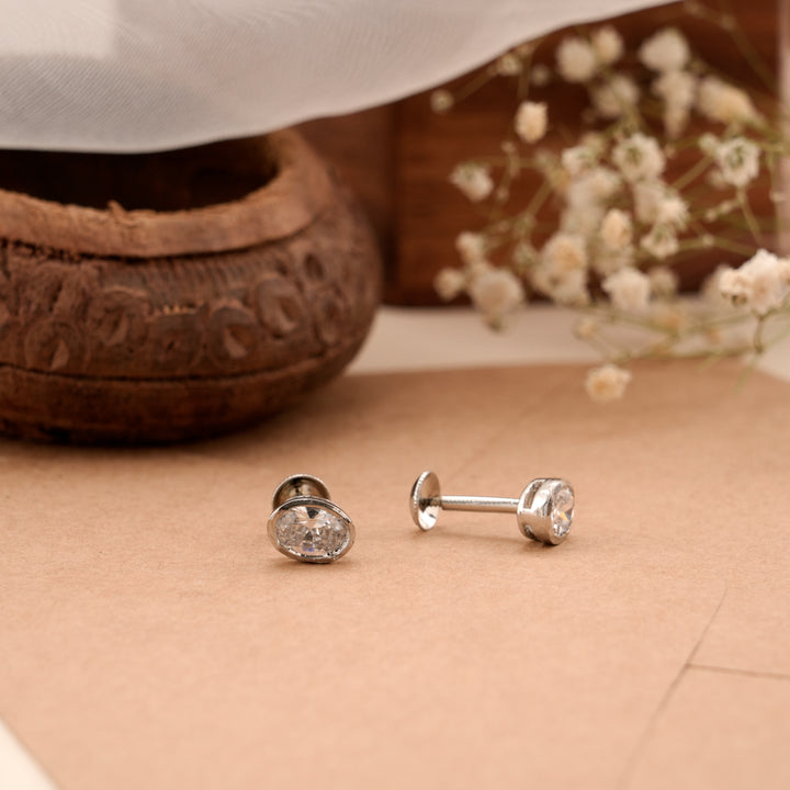 Princess Oval Cut Silver Stud