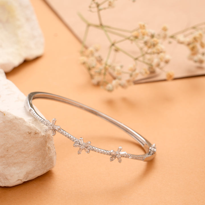 Triple Floral White Stone Silver Bracelet