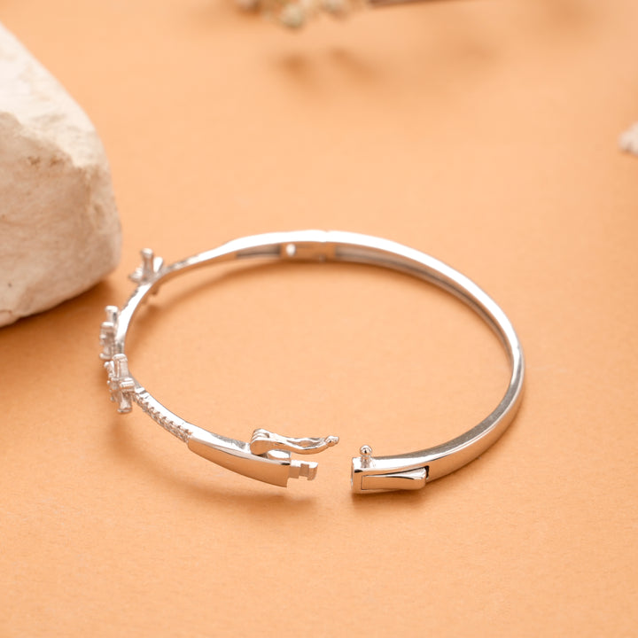 Triple Floral White Stone Silver Bracelet