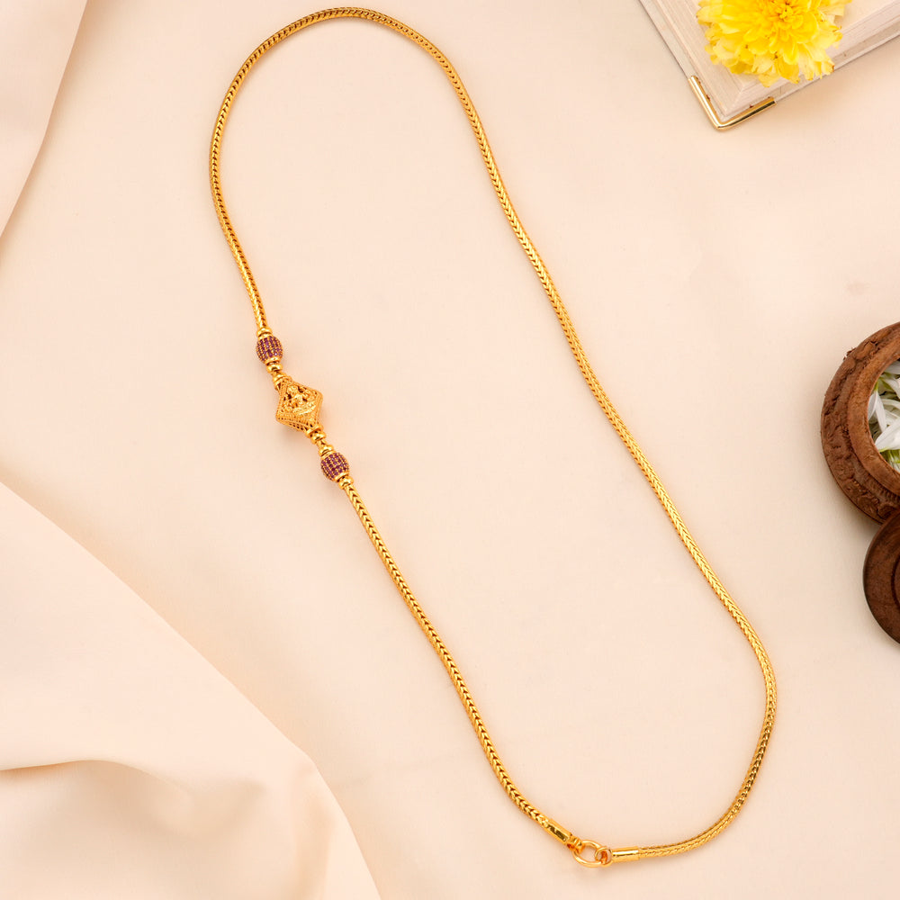 Ruby Beads Golden Lakshmi Mugappu Chain