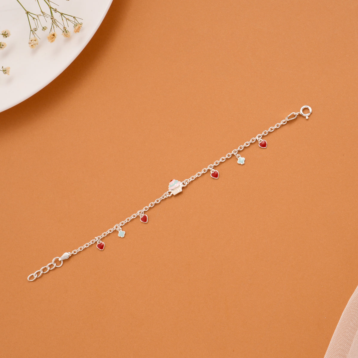 Ice Cream Cup Cake Charm Silver Baby Bracelet