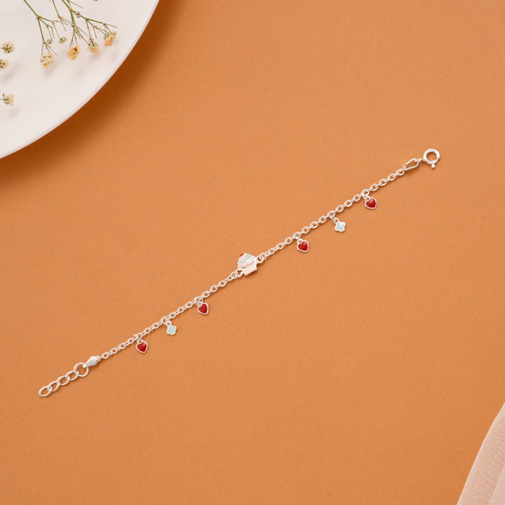 Ice Cream Cup Cake Charm Silver Baby Bracelet