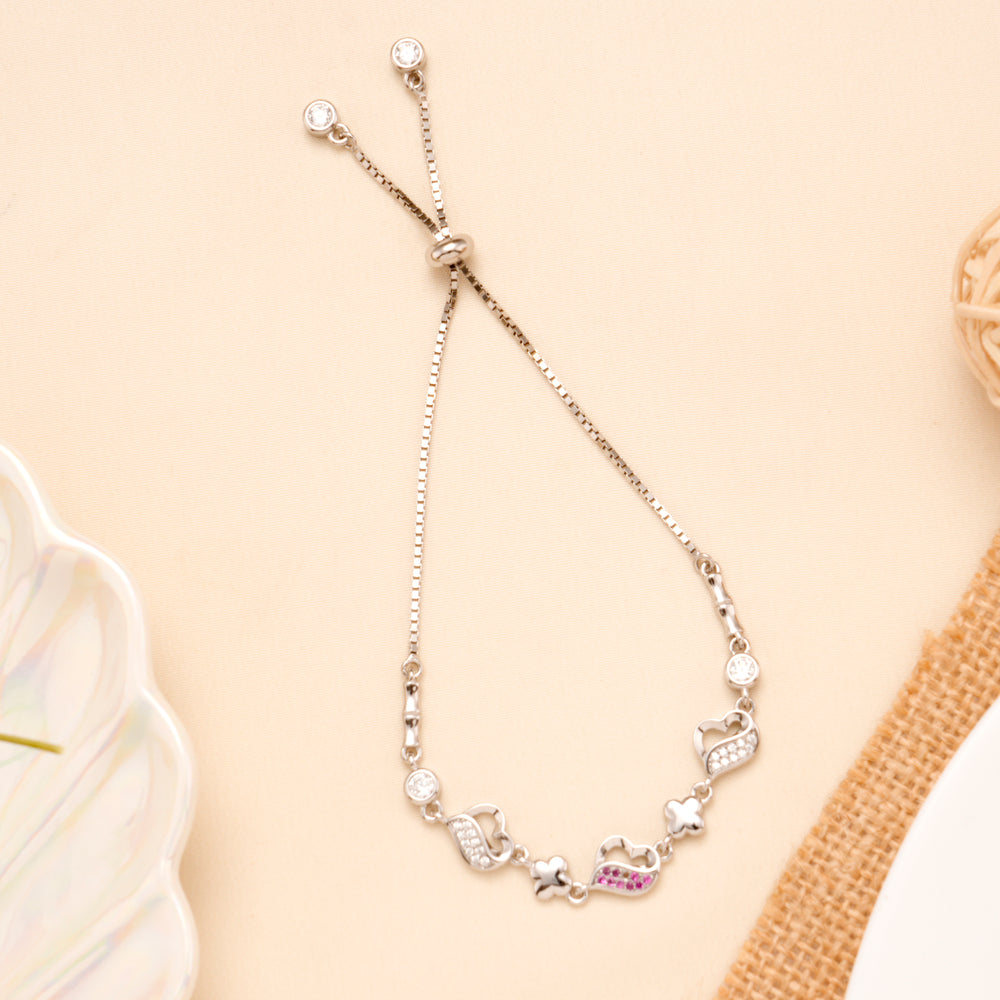 Chick Star White and Pink Heart Silver Bracelet