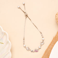 Chick Star White and Pink Heart Silver Bracelet
