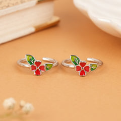 Radiant Red Four Leaf Floral Silver Toe Ring