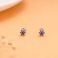 Blue Stone with Leaf Pattern Flower Silver Stud