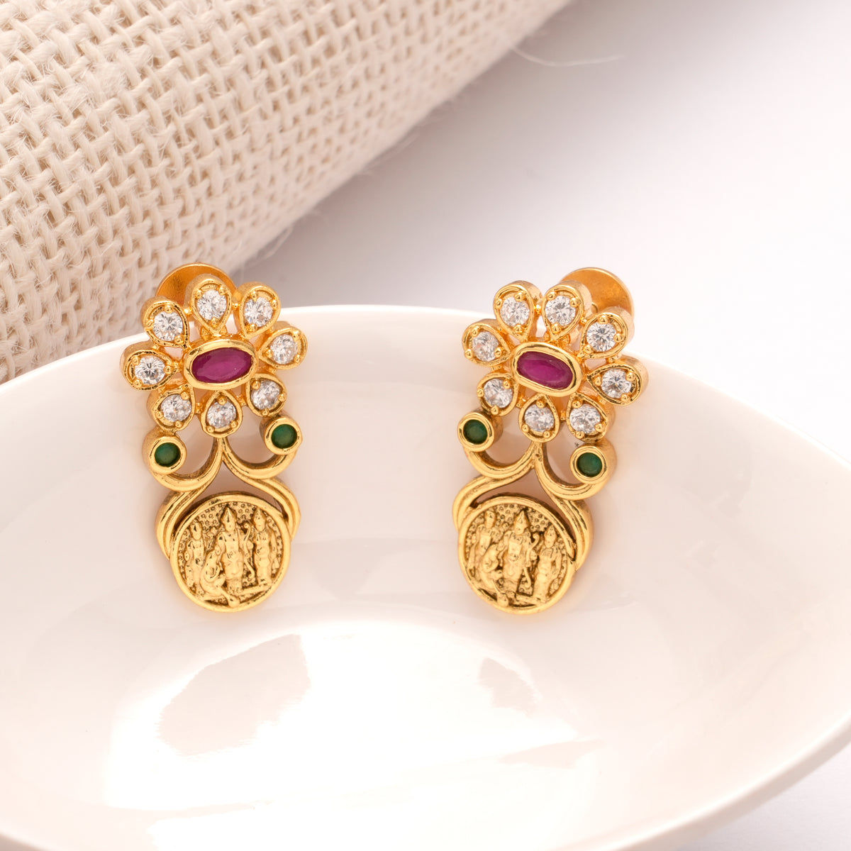 Blossom Coin Ram Sita Drops Golden Earrings