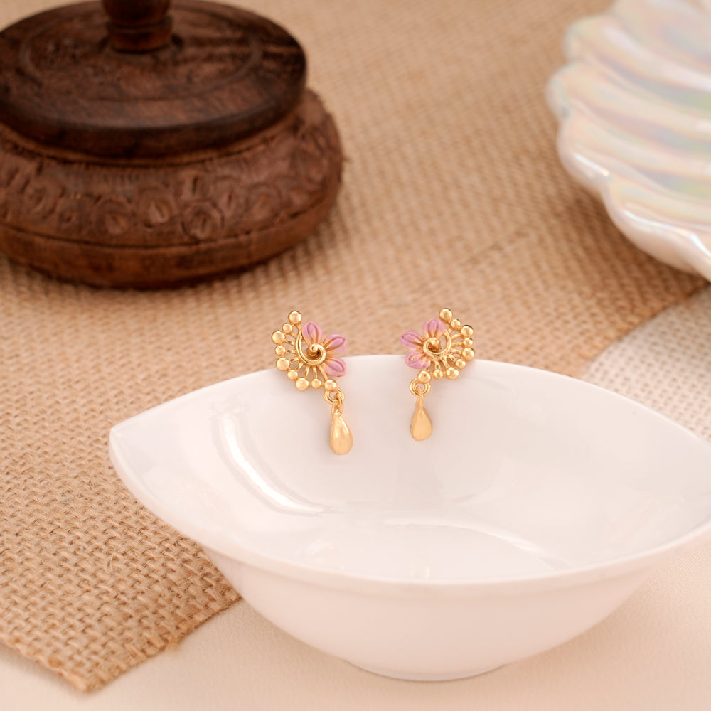 Sun Drop Flower Casting Gold Plated Stud