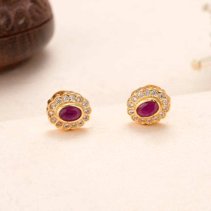Oval Shape Ruby Kundan Stud