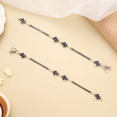 Antique Multicolor Floral Charm Silver Anklet