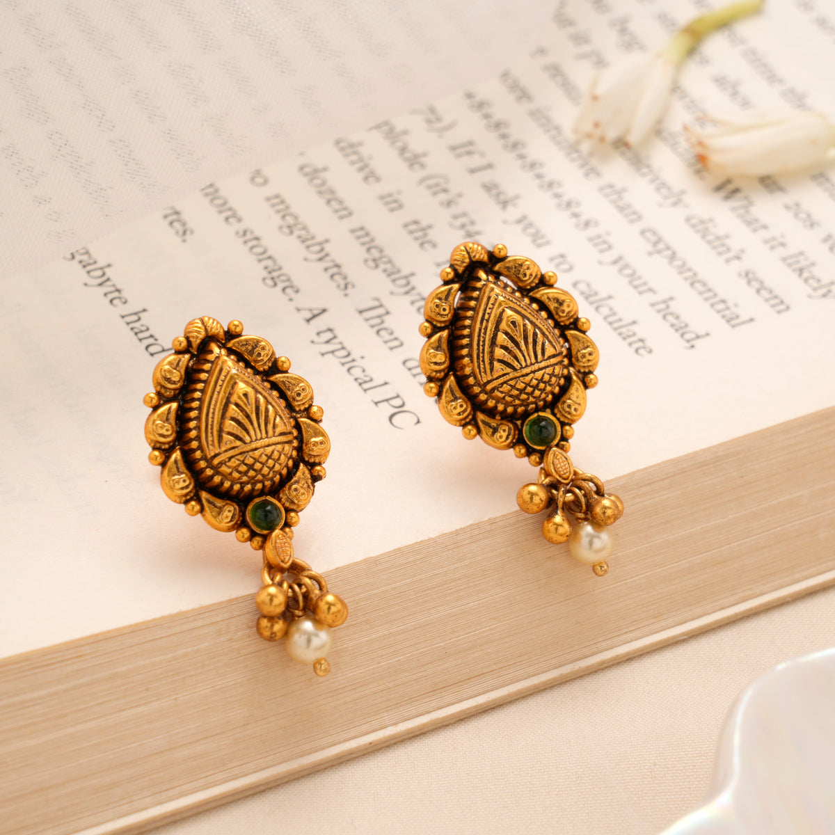 Traditional Mango Pearl Drop Silver Golden Stud