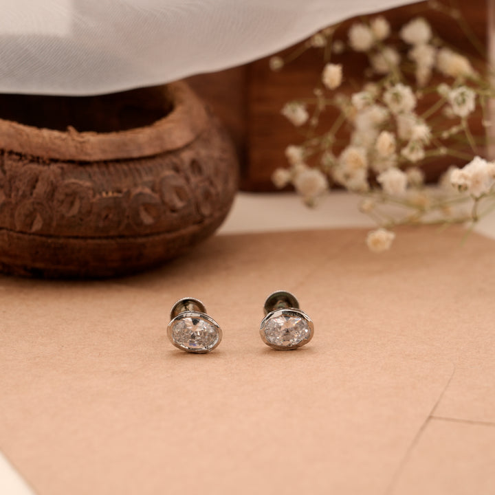 Princess Oval Cut Silver Stud