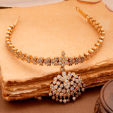 Sparkling White Stone Golden Attigai Necklace