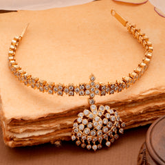 Sparkling White Stone Golden Attigai Necklace