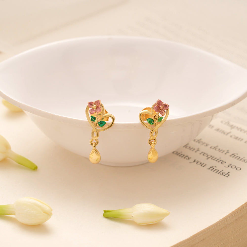 Cute Charm Flower Heart Design Golden Earring