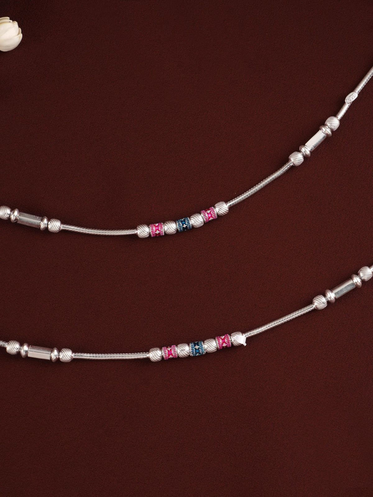 Cylindrical Beaded Silver Anklet