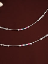 Cylindrical Beaded Silver Anklet