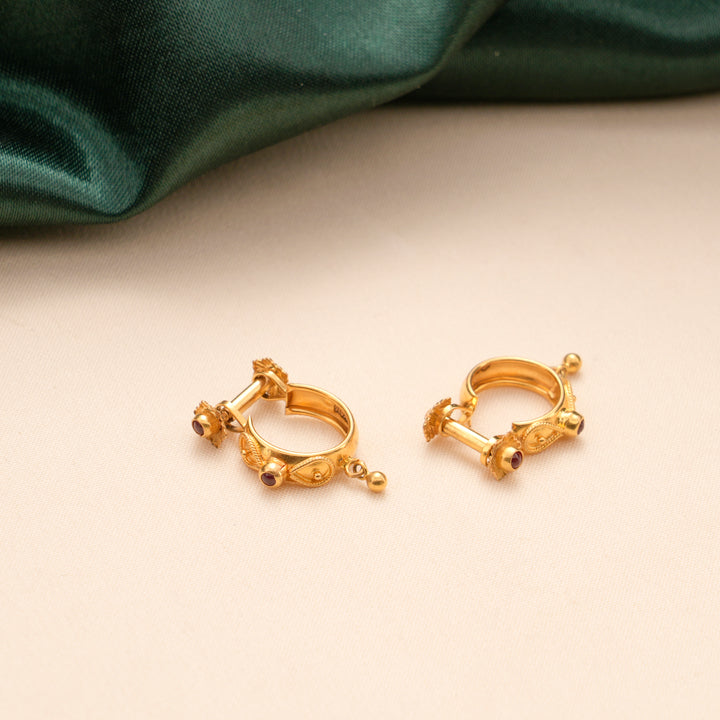 Traditional Ruby Stone Screw Hoop Earrings