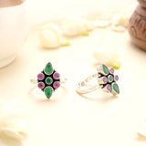Emerald Ruby Bloom Silver Toe Ring