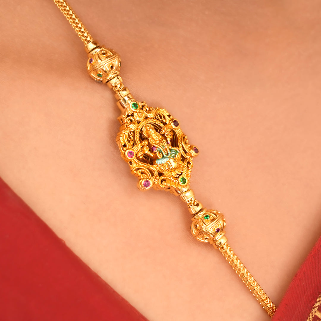 Golden Lakshmi Stone Design Mugappu Chain