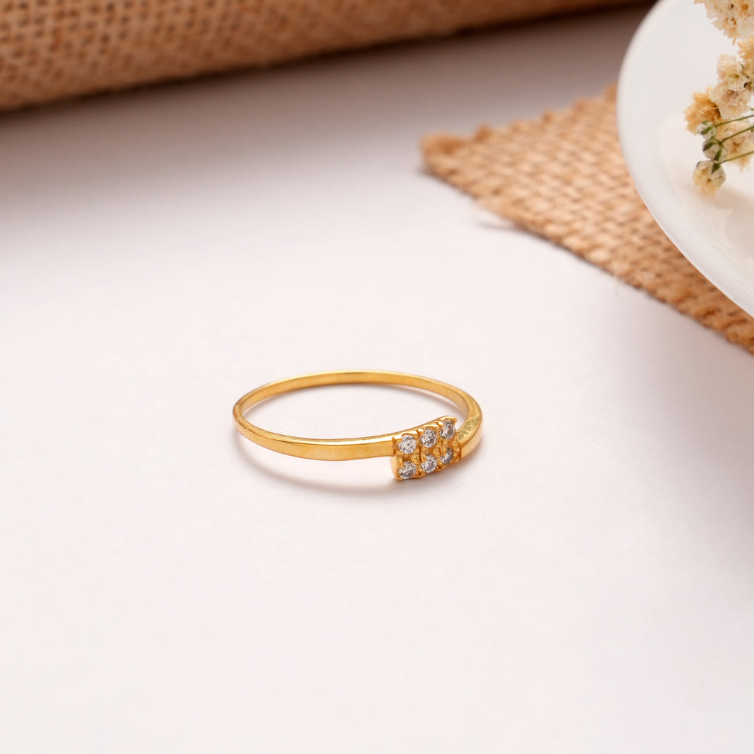 Rectangular Design White Stone Golden Ring