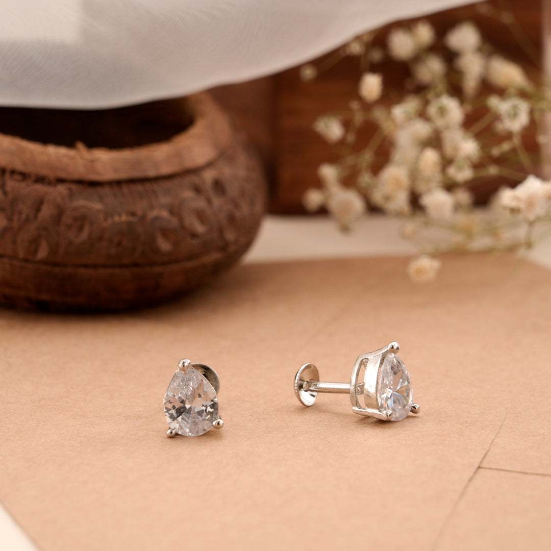 Pear Cut Silver Stud