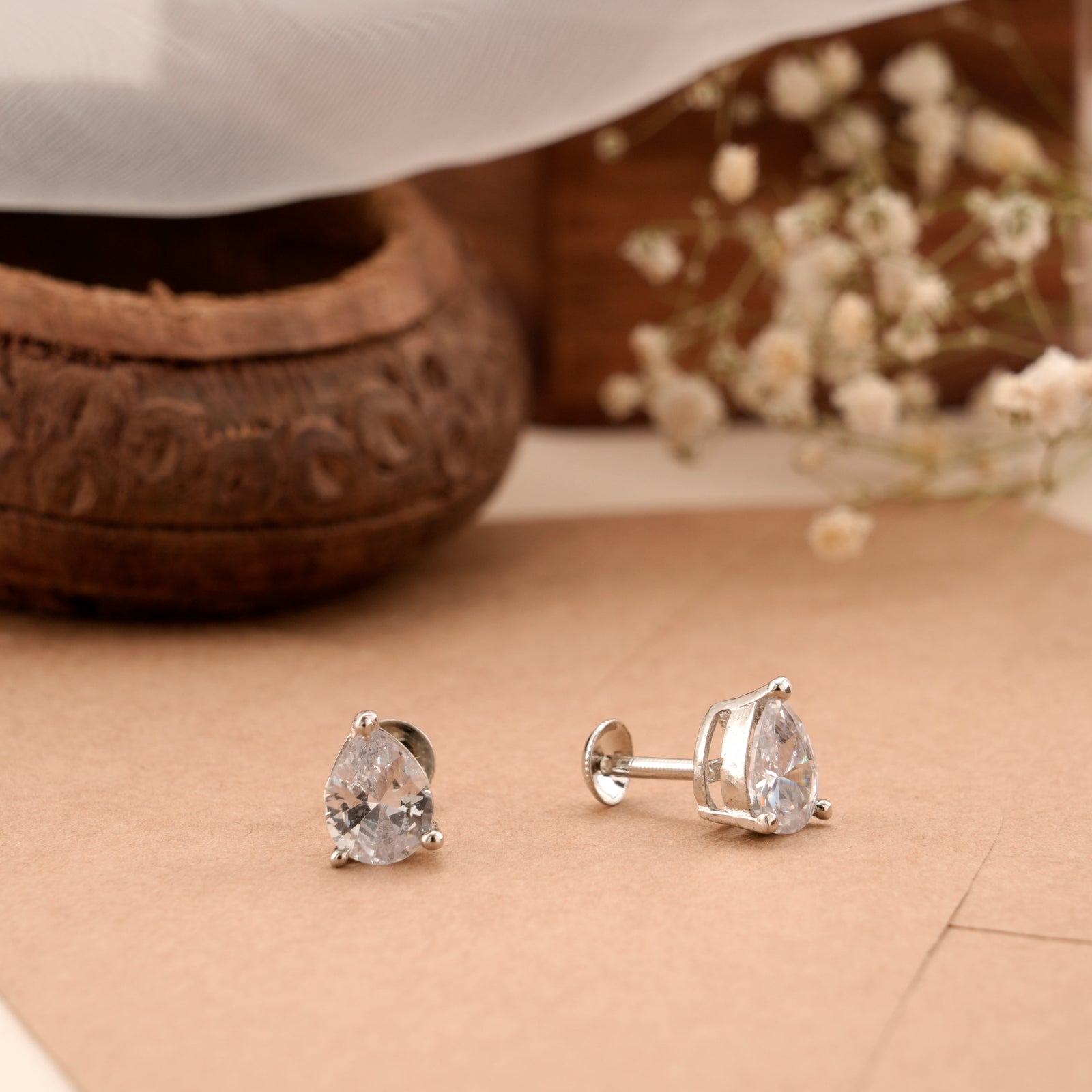 Pear Cut Silver Stud