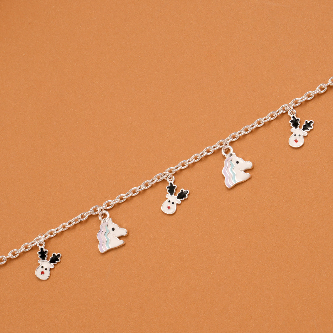 Tiny Unicorn and Reindeer Silver Kids Bracelet