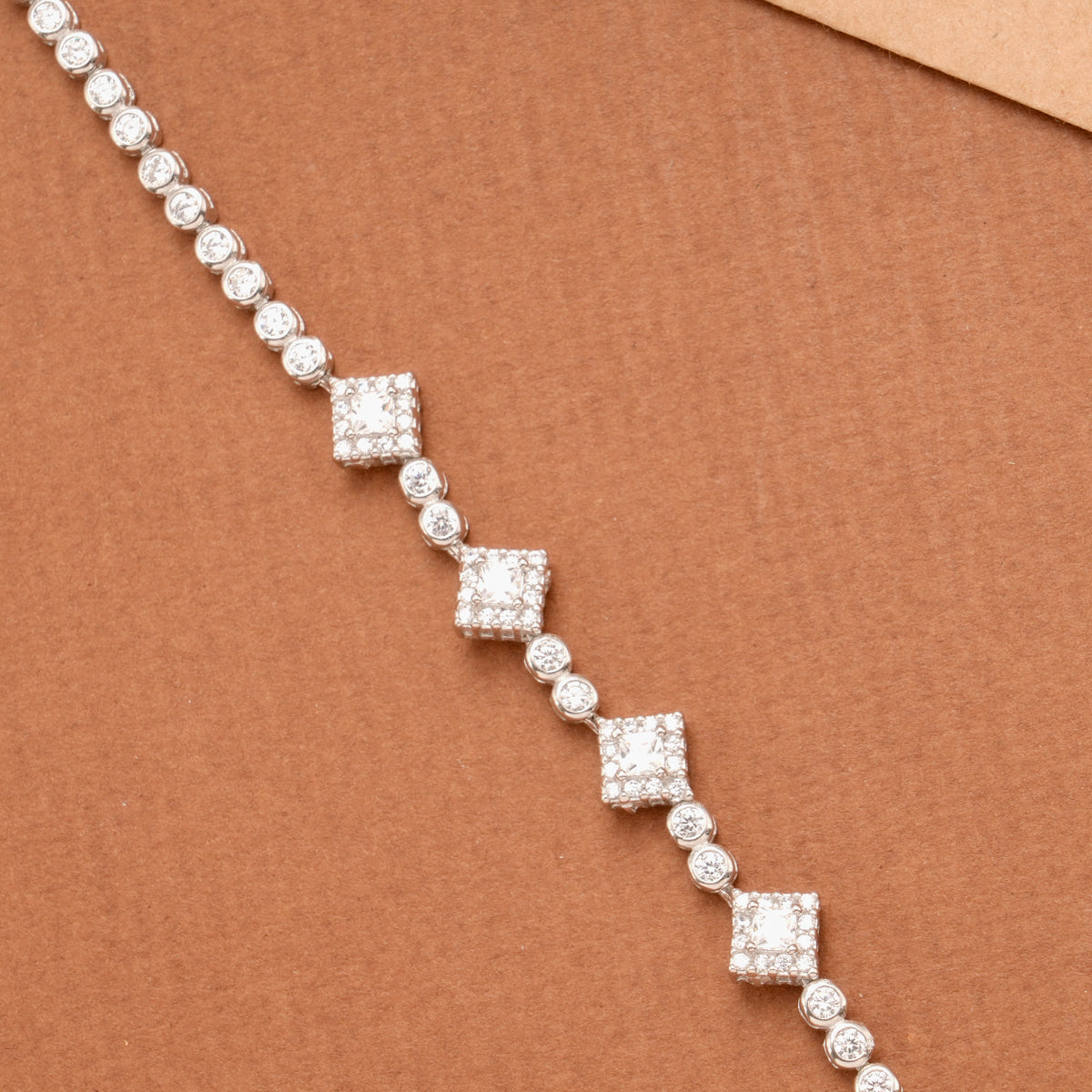 Square-Shaped Stone Cluster Silver Women’s Bracelet