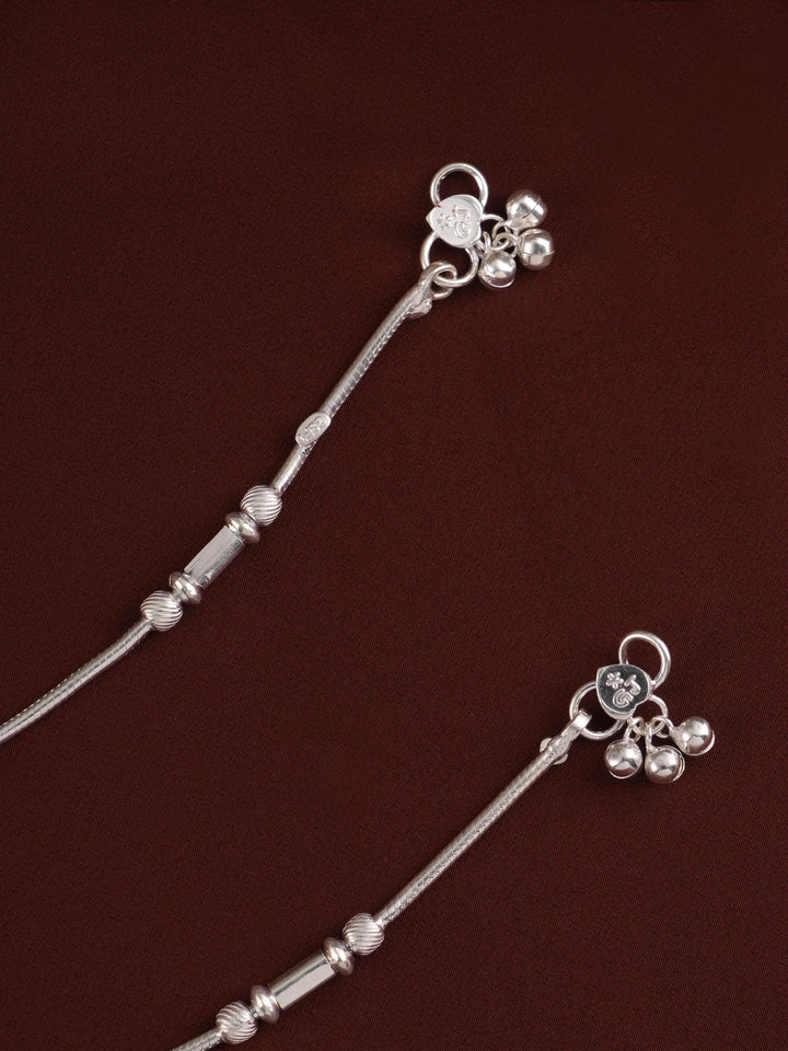 Cylindrical Beaded Silver Anklet