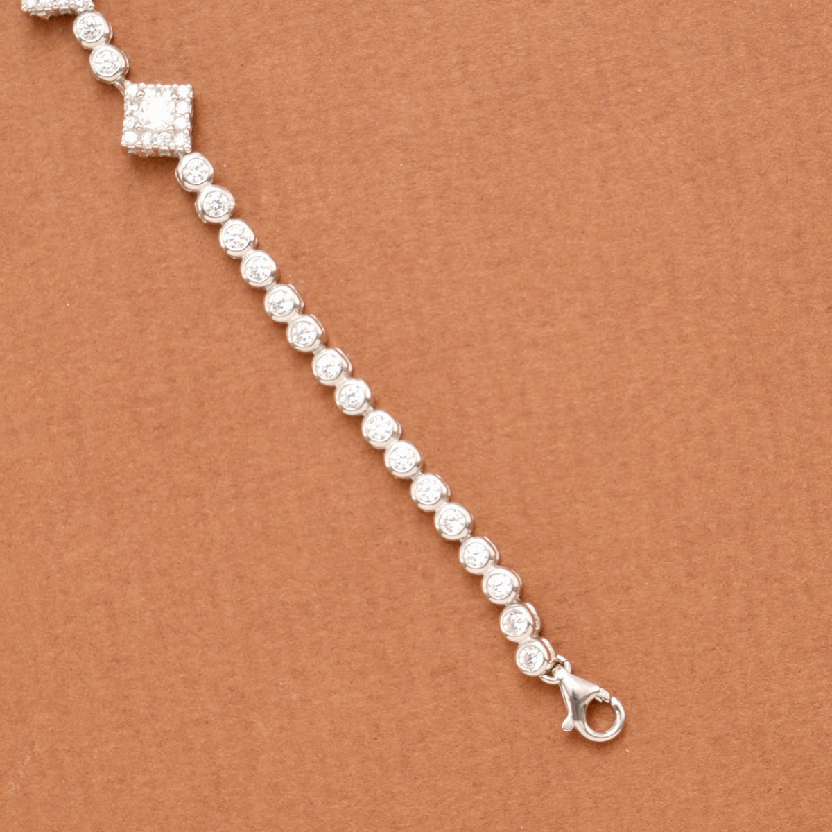 Square-Shaped Stone Cluster Silver Women’s Bracelet