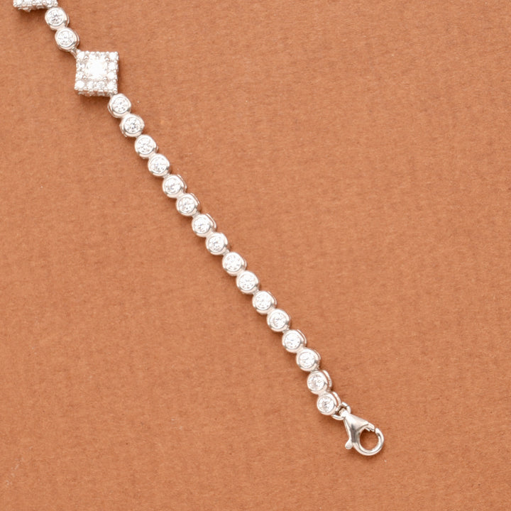 Square-Shaped Stone Cluster Silver Women’s Bracelet