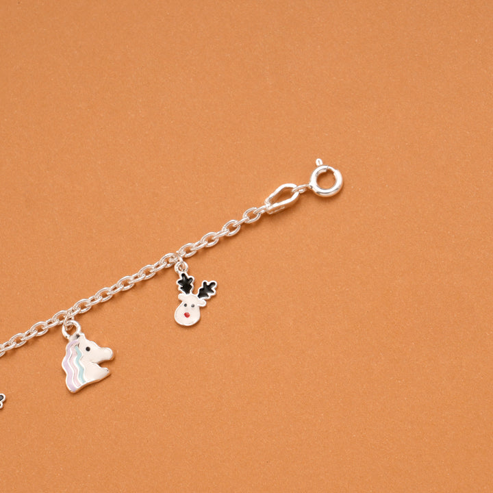 Tiny Unicorn and Reindeer Silver Kids Bracelet