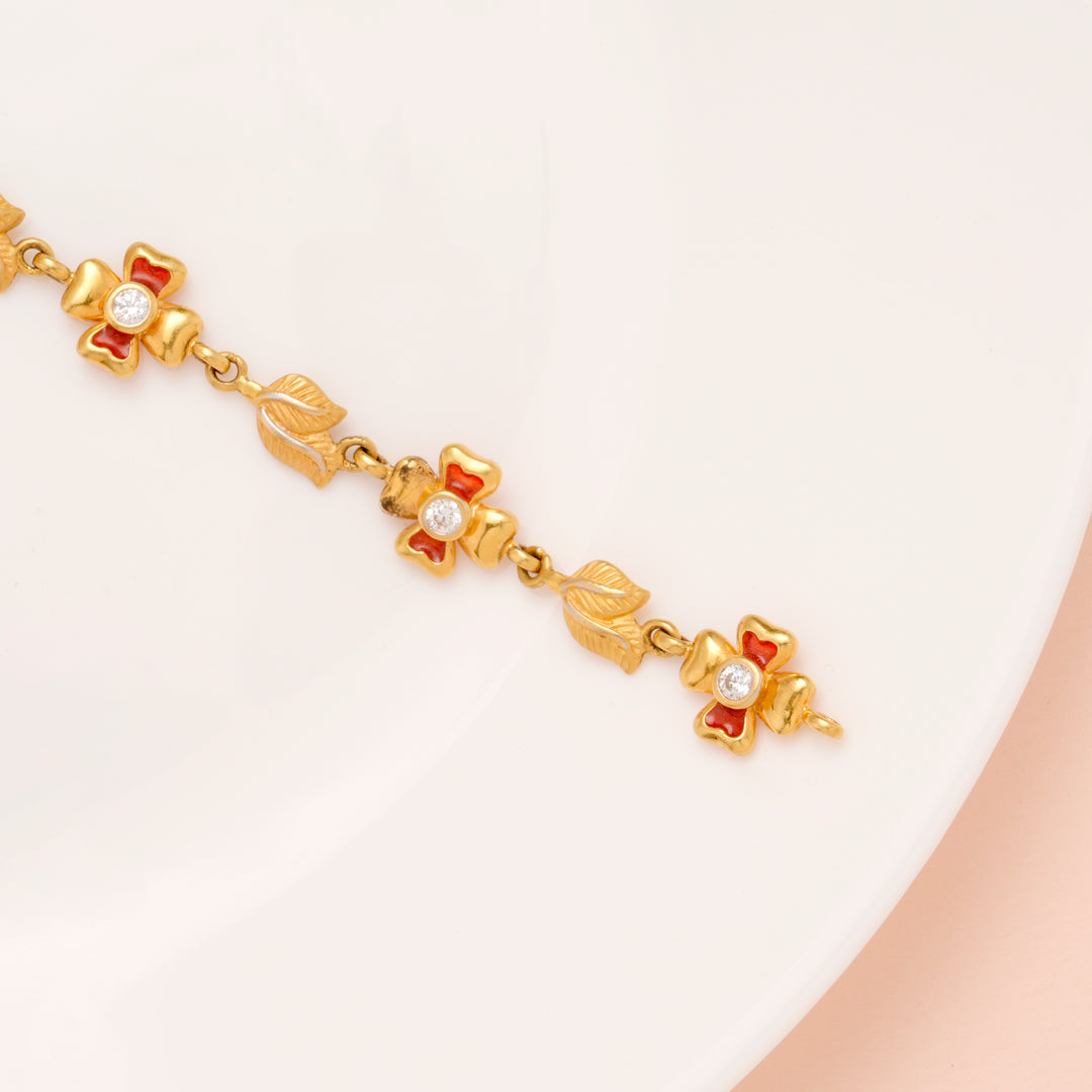 Regal Red Blossom Leaf Gold Bracelet for Women