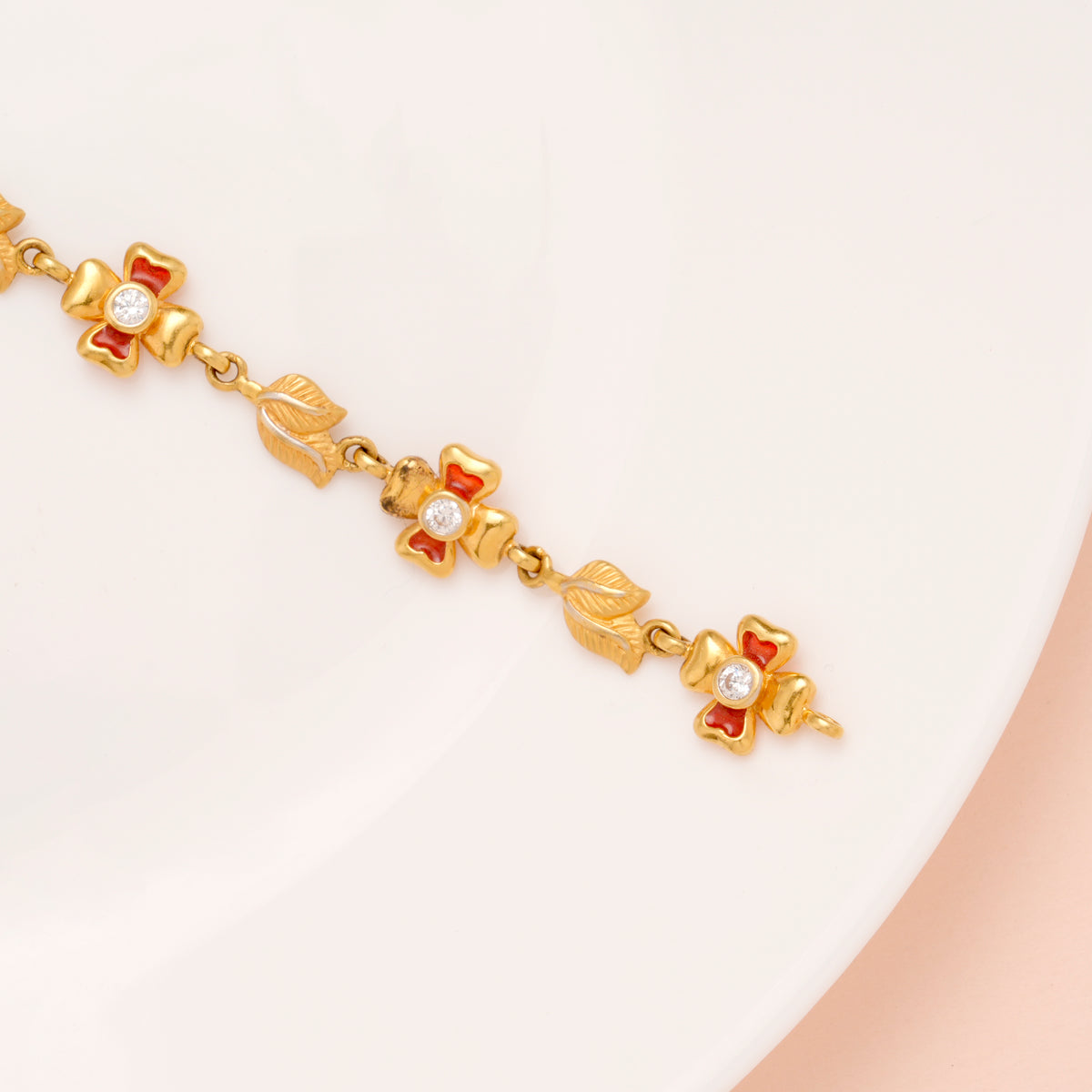 Regal Red Blossom Leaf Gold Bracelet for Women