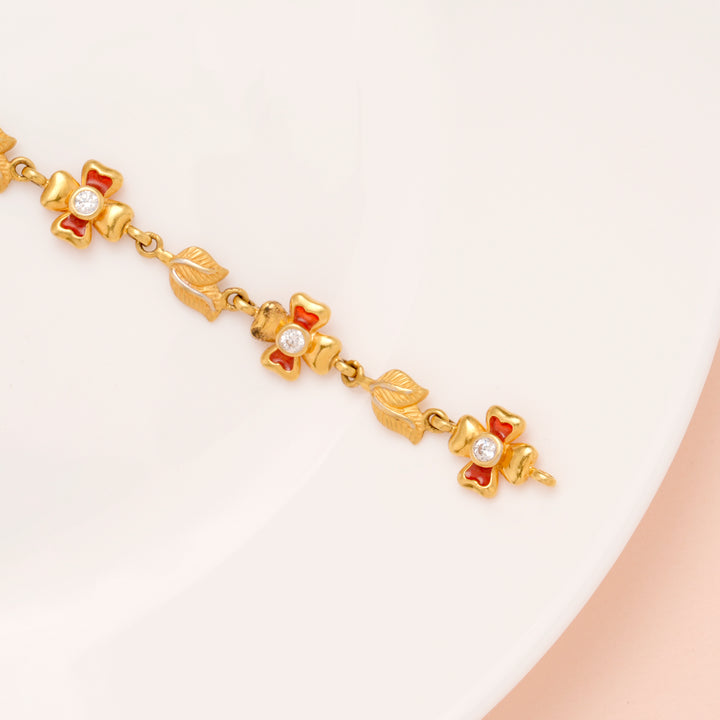 Regal Red Blossom Leaf Gold Bracelet for Women