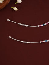 Cylindrical Beaded Silver Anklet
