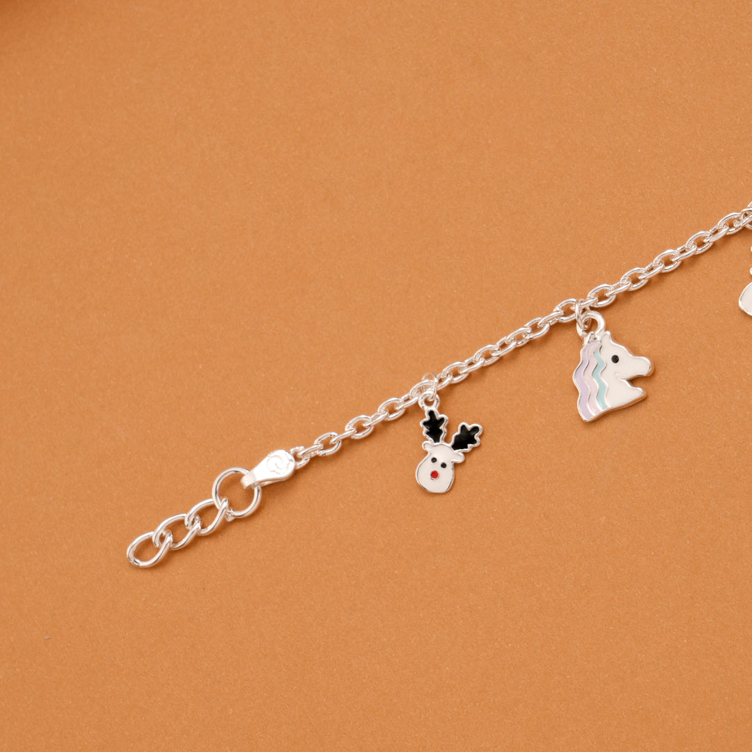 Tiny Unicorn and Reindeer Silver Kids Bracelet