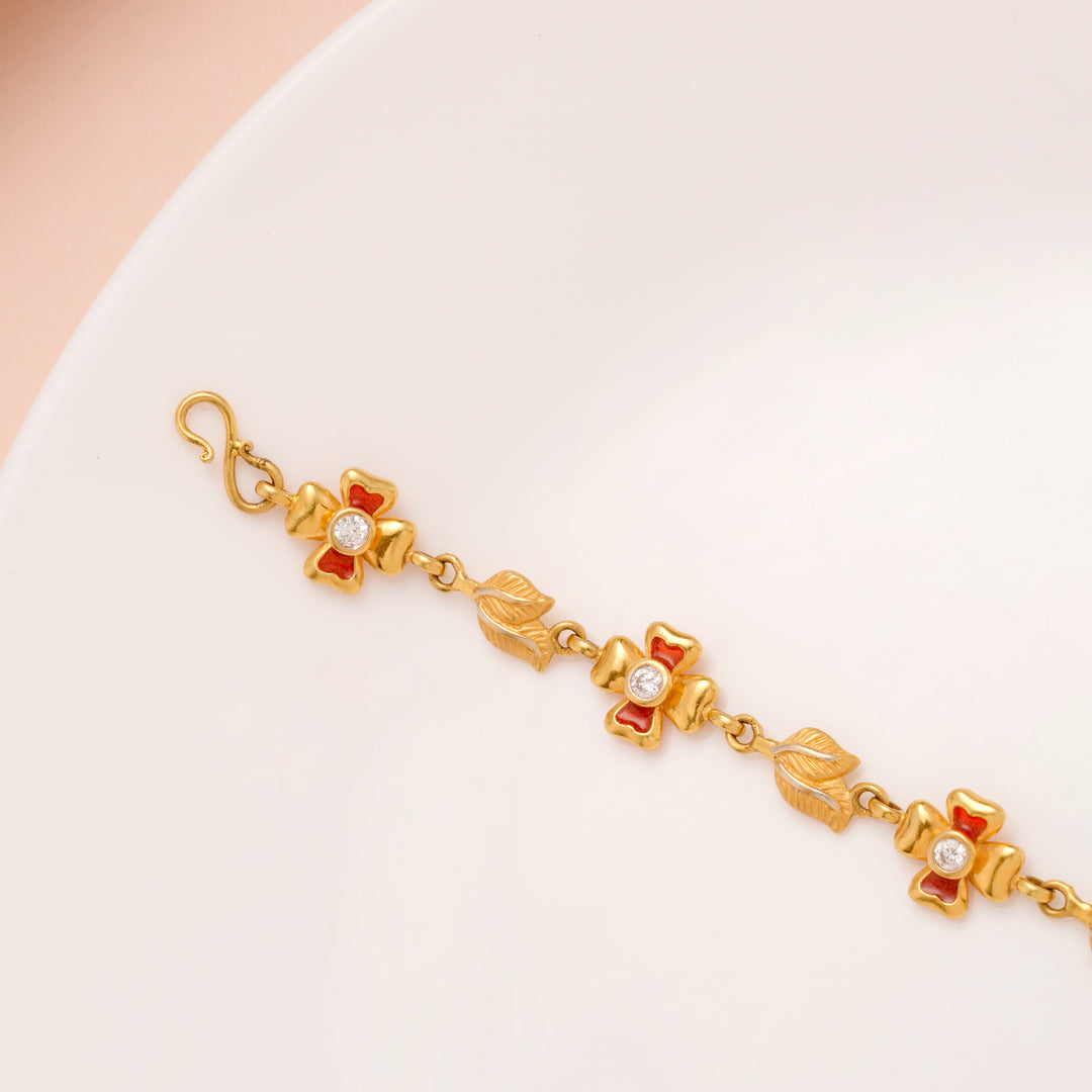 Regal Red Blossom Leaf Gold Bracelet for Women