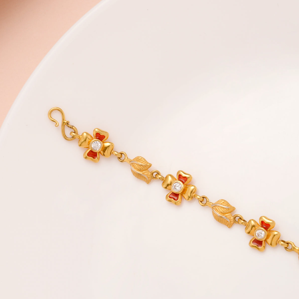 Regal Red Blossom Leaf Gold Bracelet for Women