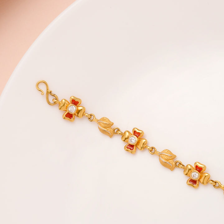 Regal Red Blossom Leaf Gold Bracelet for Women