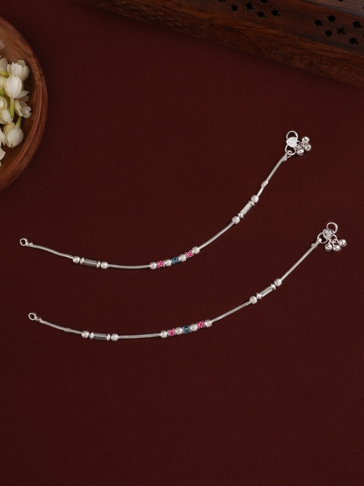 Cylindrical Beaded Silver Anklet
