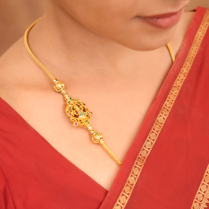 Golden Lakshmi Stone Design Mugappu Chain